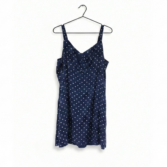 Navy Blue White Polka V-Neck Fit & Flare Mini Slip Dress 90s Style Size XXL - Picture 4 of 9